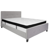 Flash Furniture HG-BMF-27-GG Tribeca Queen Size Tufted Upholstered Platform Bed in Light Gray Fabric with Memory Foam Mattress